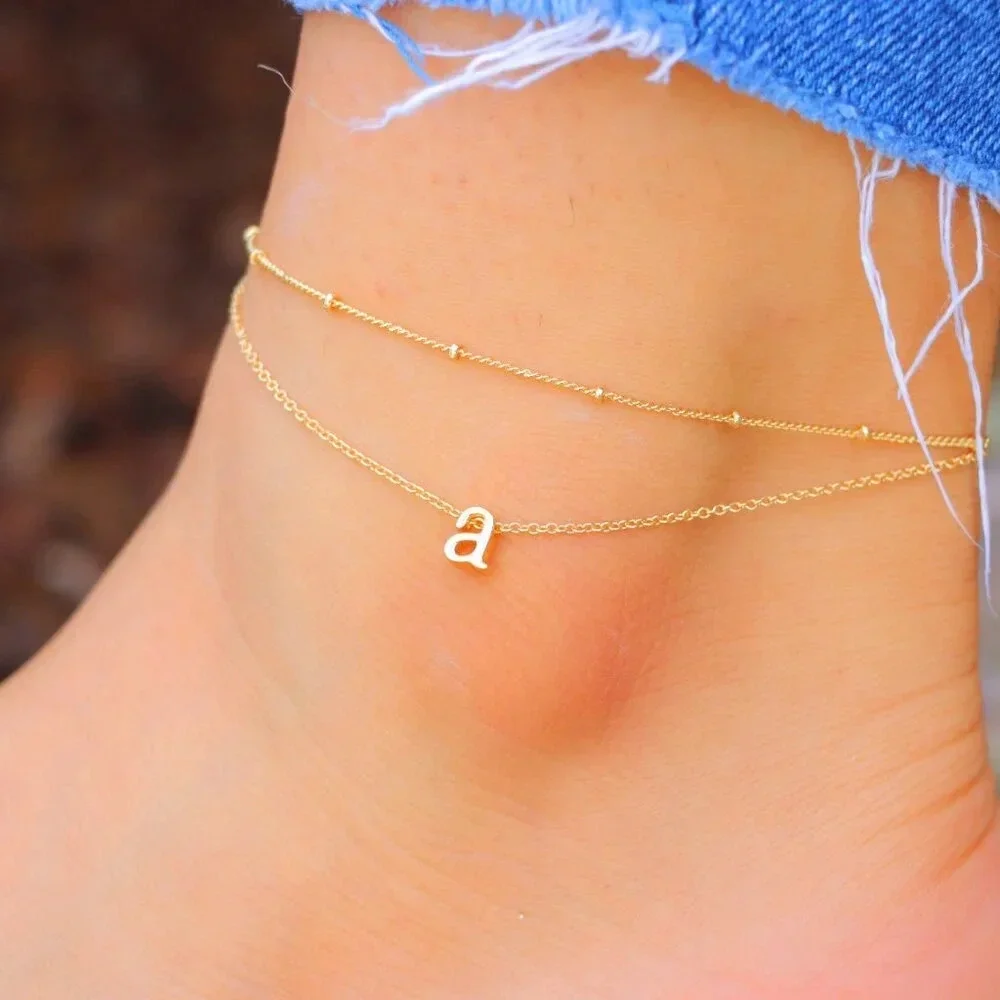 💛GOLD A to Z LETTER SPARKLE INITIAL ANKLET ALPHABET BRACELET GIFT, ELDM22279_7